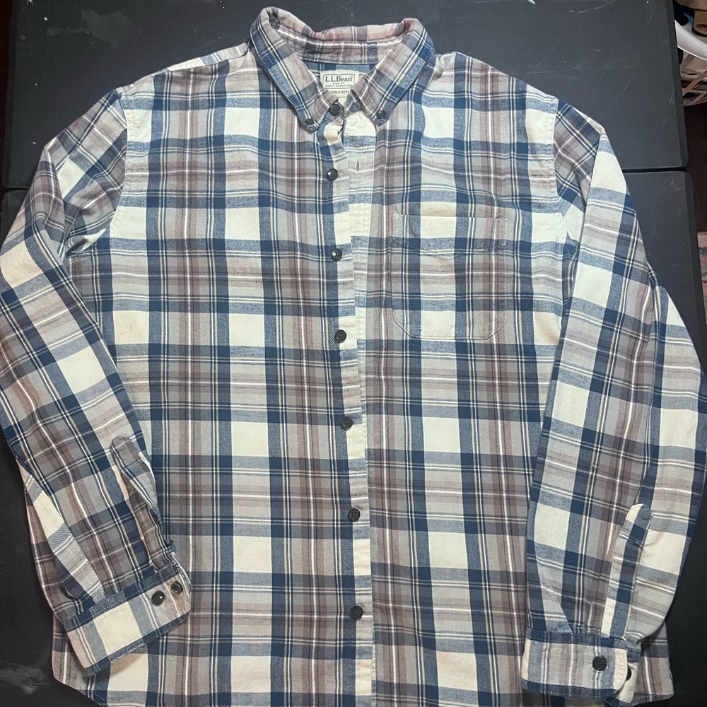 L.L. Bean Men's Casual Plaid Shirt - Blue and Brown-slightly fitted